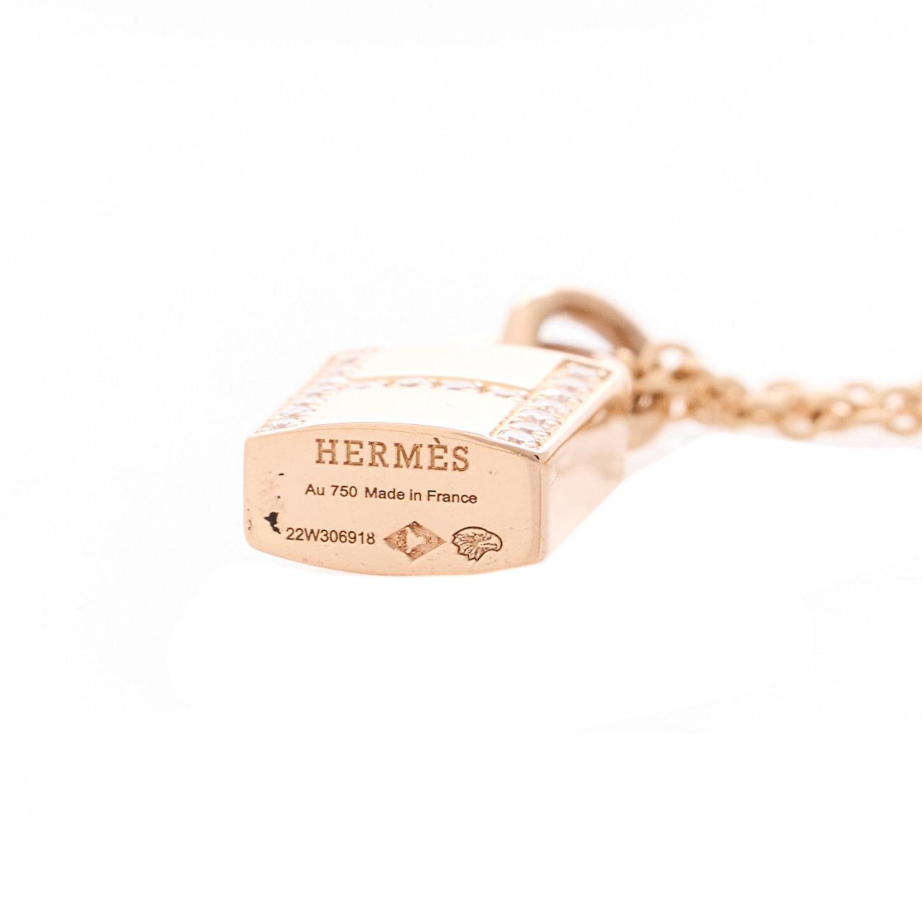 18K Rose Gold Diamond Amulettes Cadenas Pendant Necklace