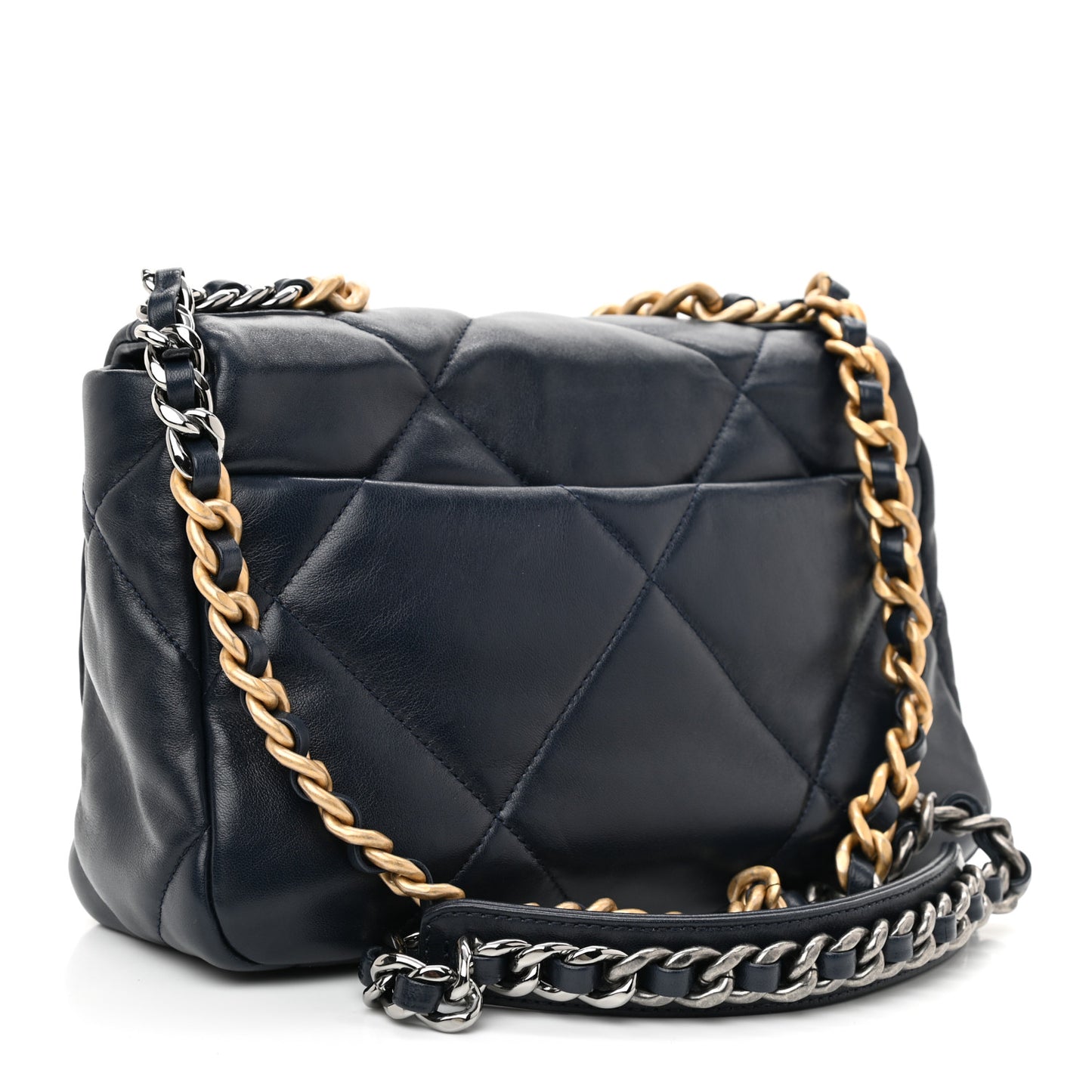 Goatskin Quilted Medium Chanel 19 Flap Navy Blue