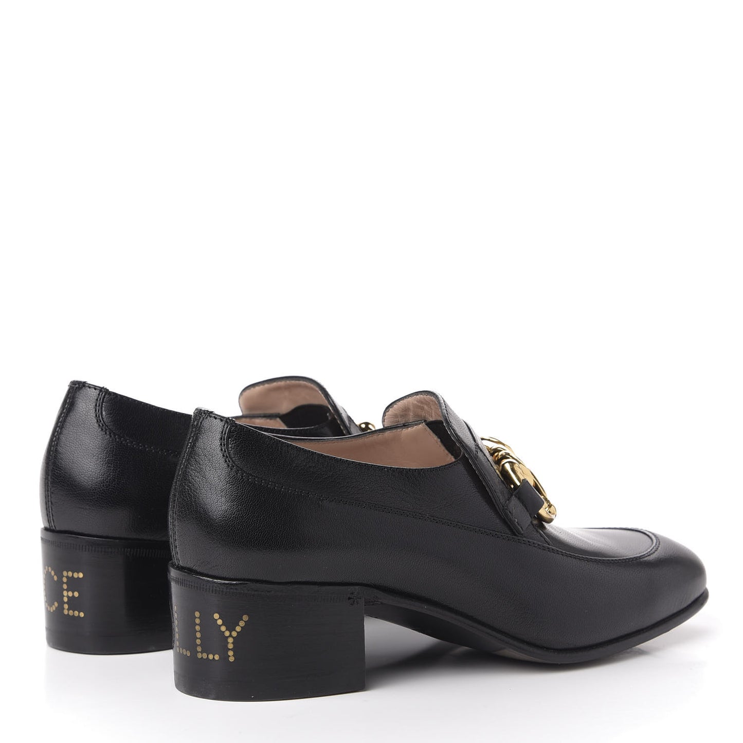Goatskin Womens Chain Mid-Heel Loafers 36.5 Black