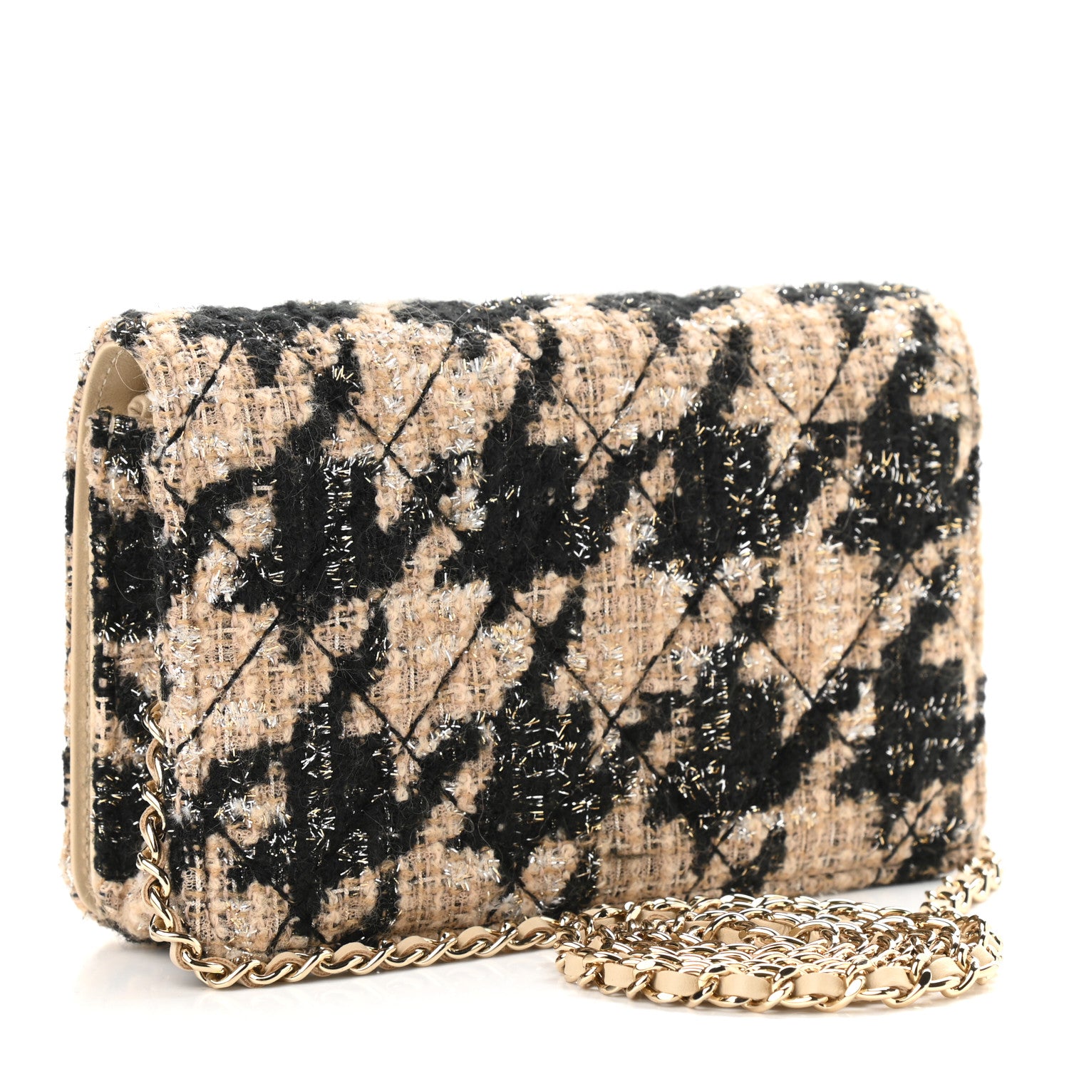 Chanel Tweed Shearling Quilted Chanel Wallet On Chain WOC Beige Black 3 of 10