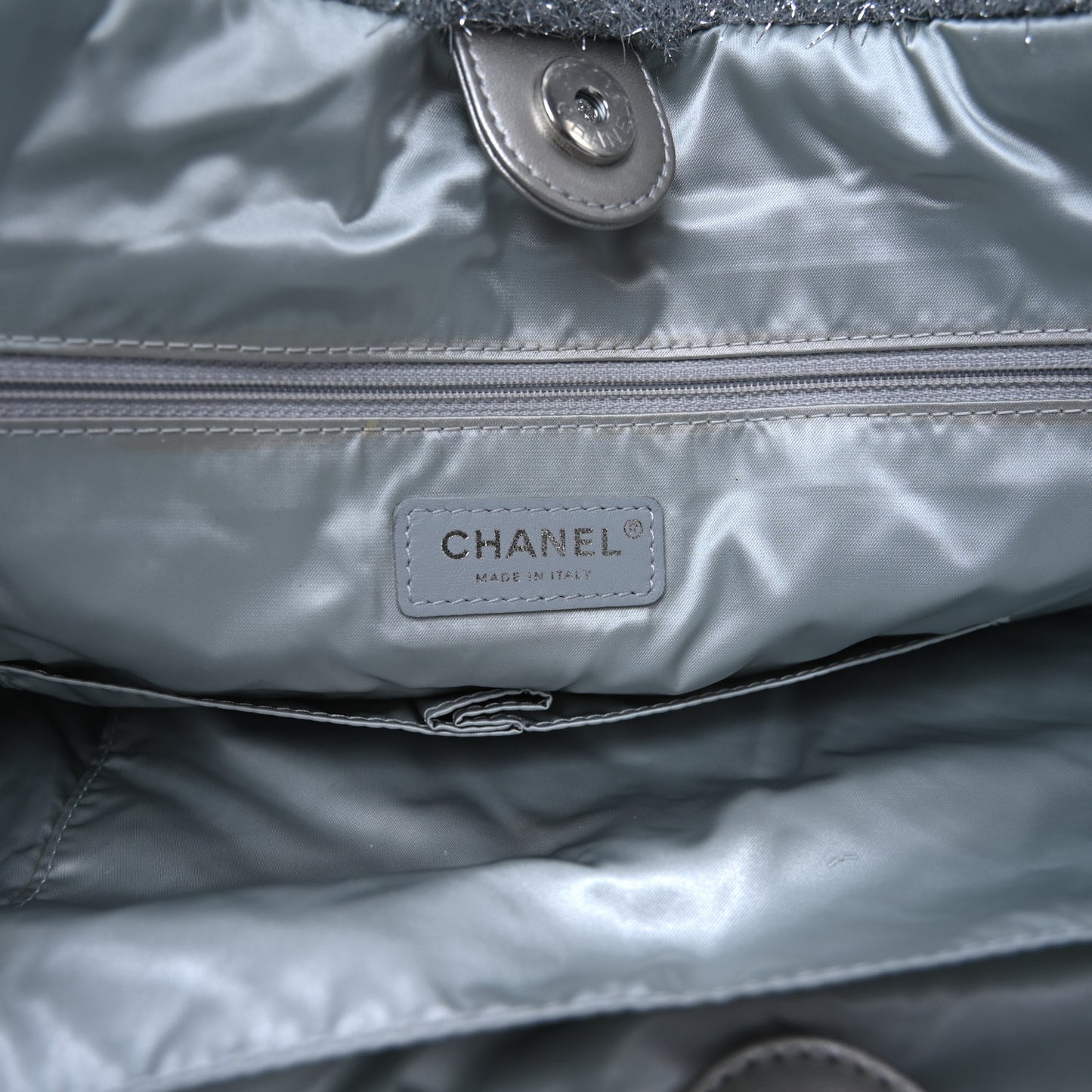 Knit Metallic Lambskin Large Shopping Tote Silver