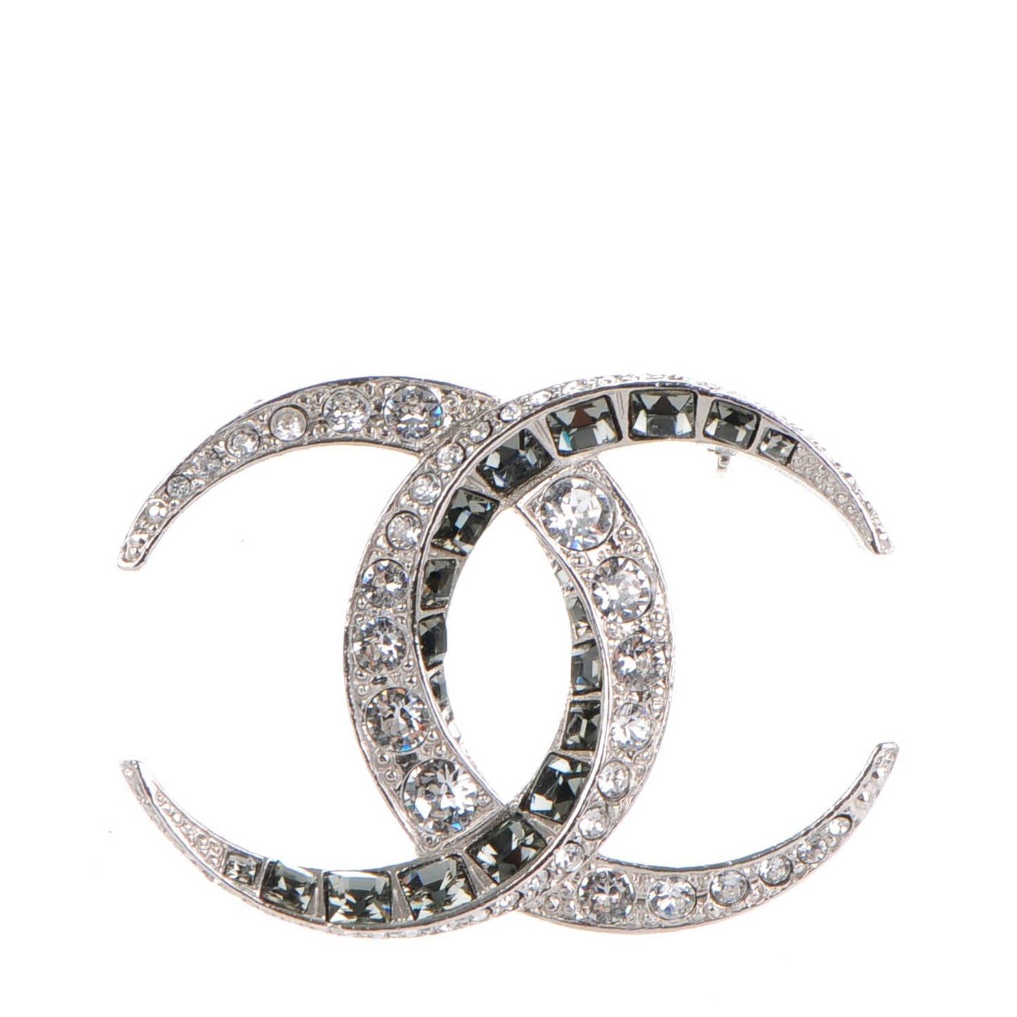 Baguette Crystal CC Brooch Silver