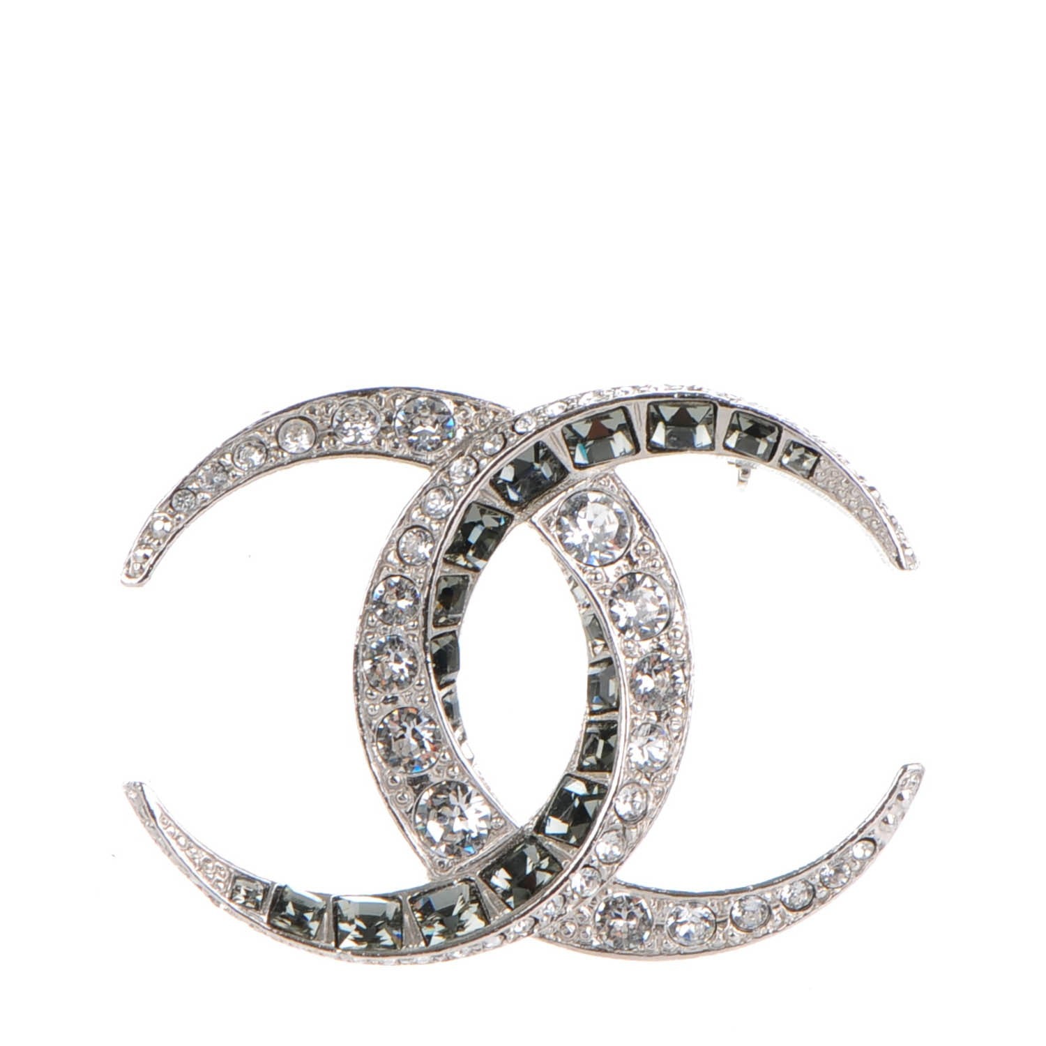 Chanel Baguette Crystal CC Brooch Silver 1 of 5
