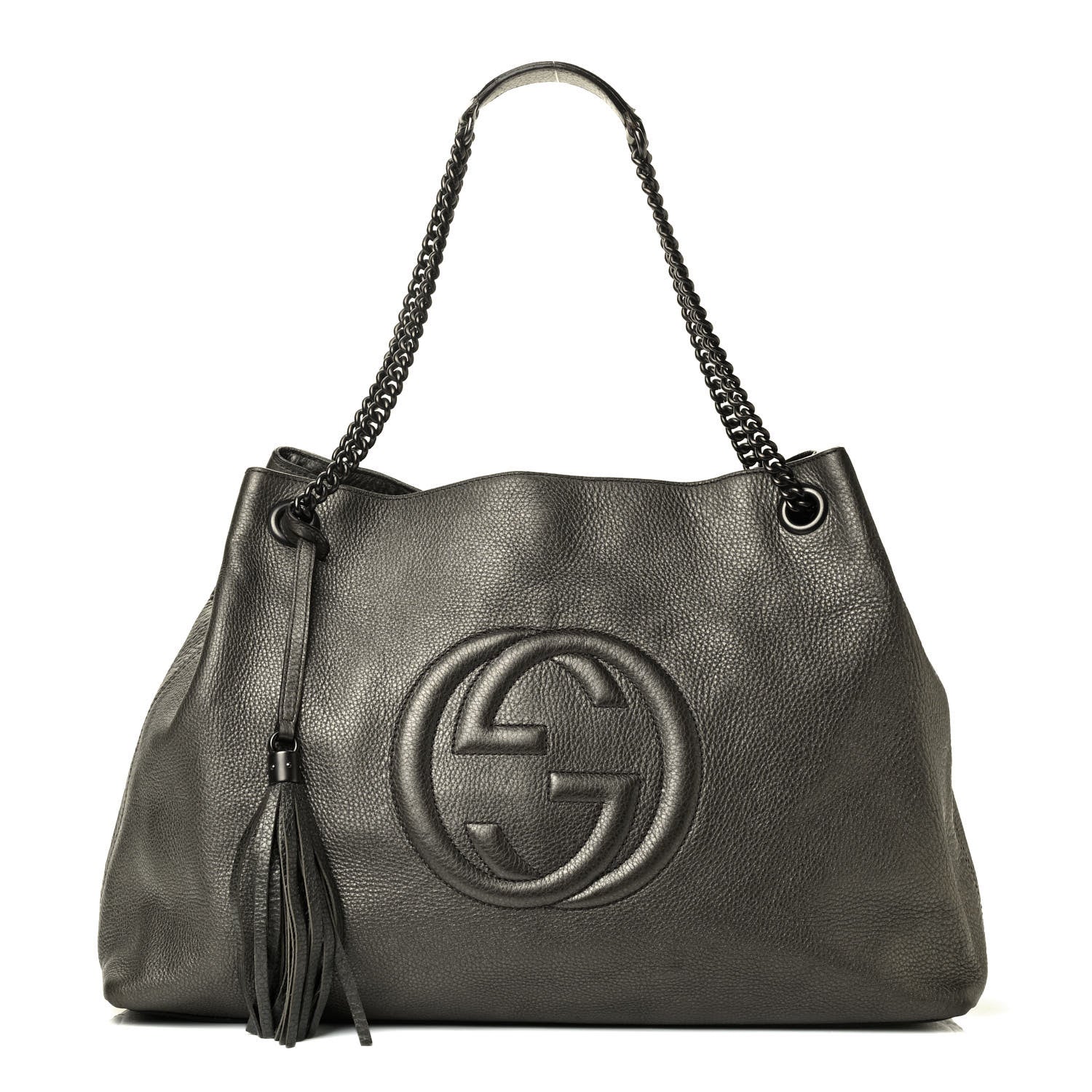 Gucci Metallic Pebbled Calfskin Large Soho Chain Shoulder Bag Sasso 1 of 12