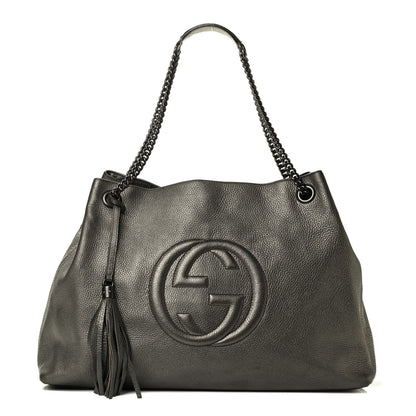 Gucci Metallic Pebbled Calfskin Large Soho Chain Shoulder Bag Sasso 1 of 12