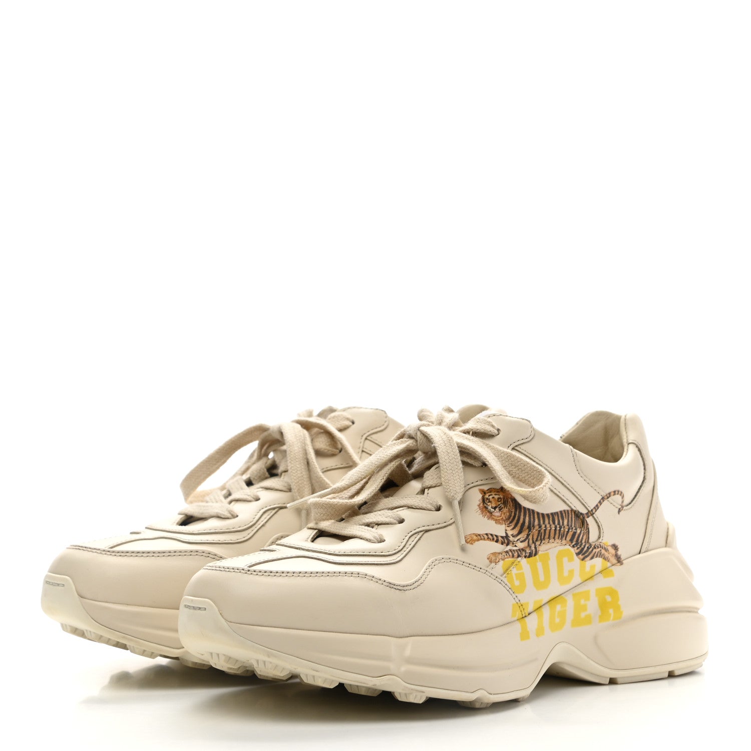 Gucci Calfskin Tiger Rhyton Sneakers 37 Ivory 3 of 11