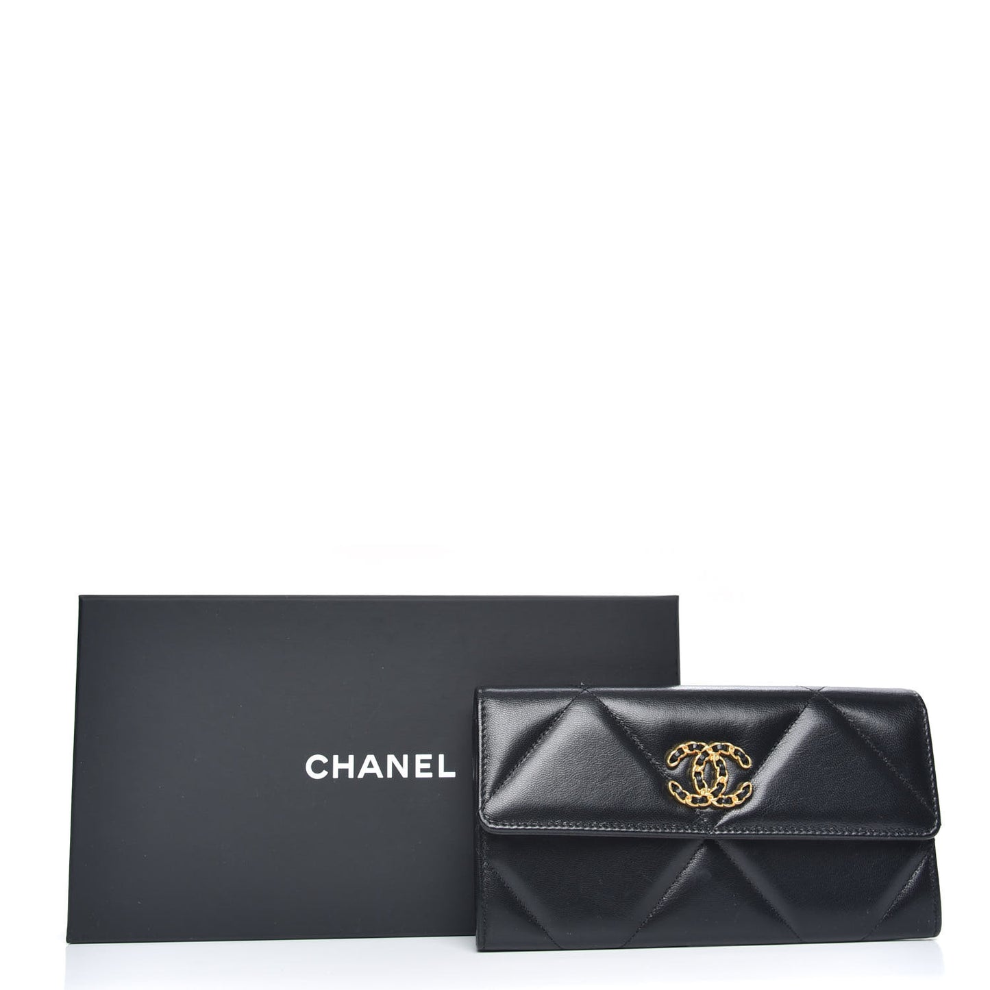 Lambskin Quilted Chanel 19 Flap Wallet Black