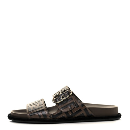 Fendi Calfskin FF Embossed Slide Sandals 38.5 Maya Black 2 of 27