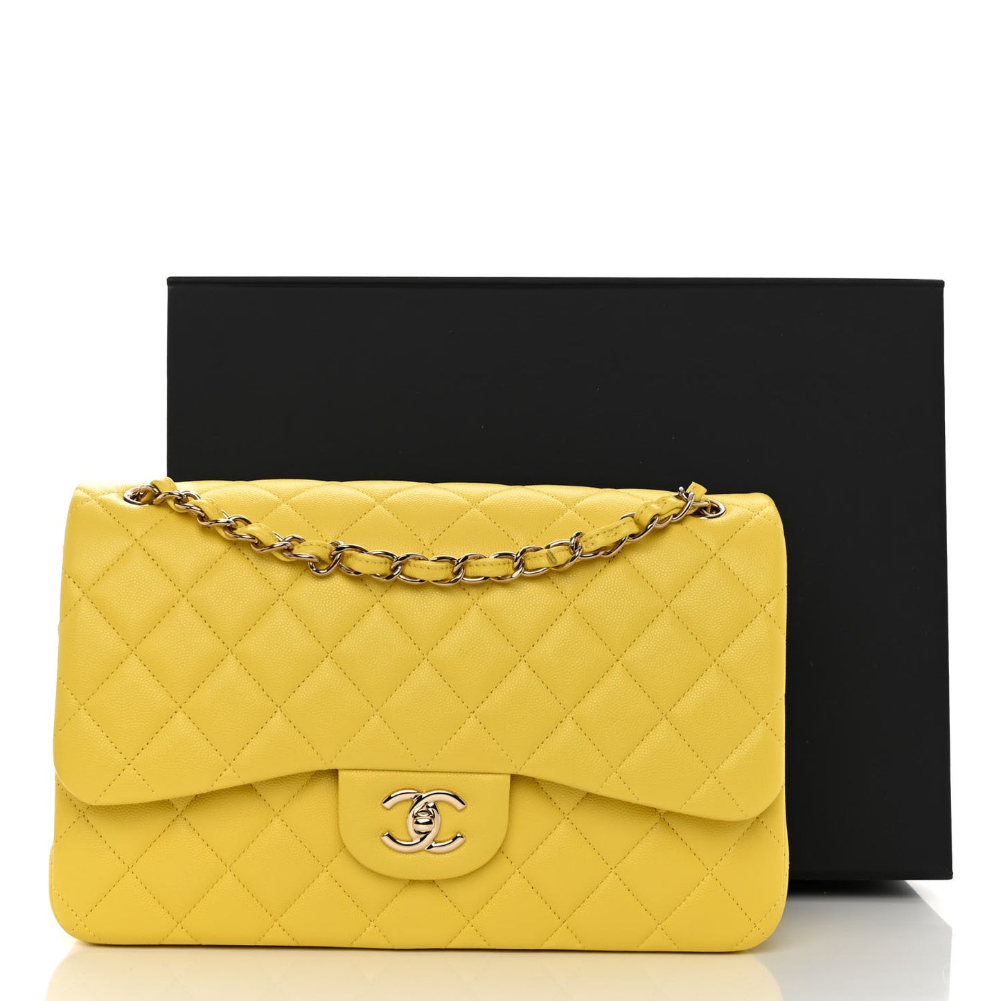 Caviar Quilted Jumbo Double Flap Yellow