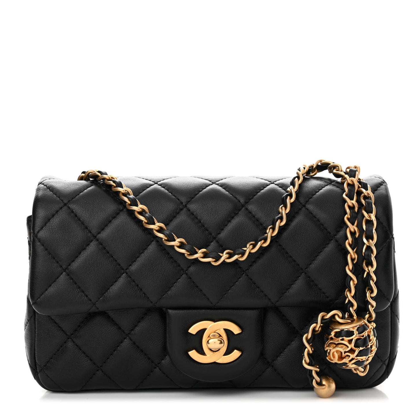 Lambskin Quilted Mini Rectangular Pearl Crush Flap Black