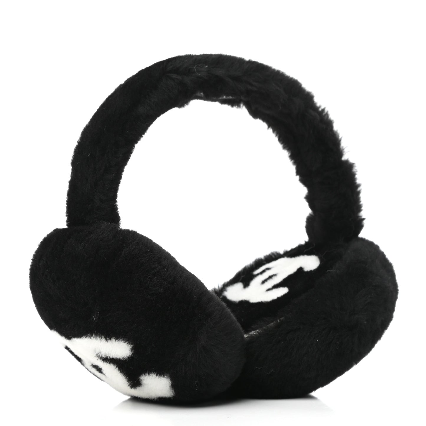 Shearling CC Ear Muffs Black White