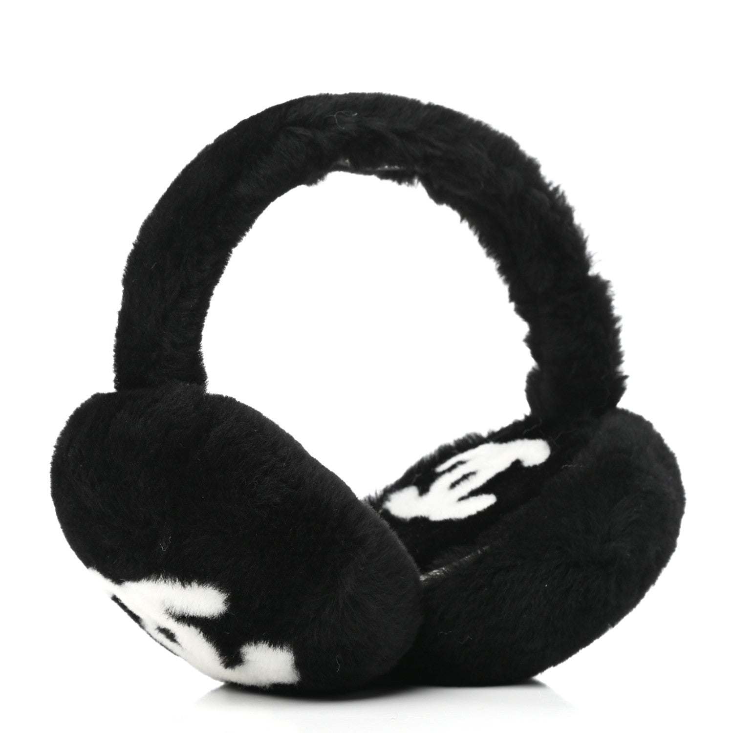 Chanel Shearling CC Ear Muffs Black White 3 of 6
