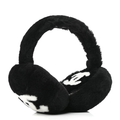 Chanel Shearling CC Ear Muffs Black White 3 of 6