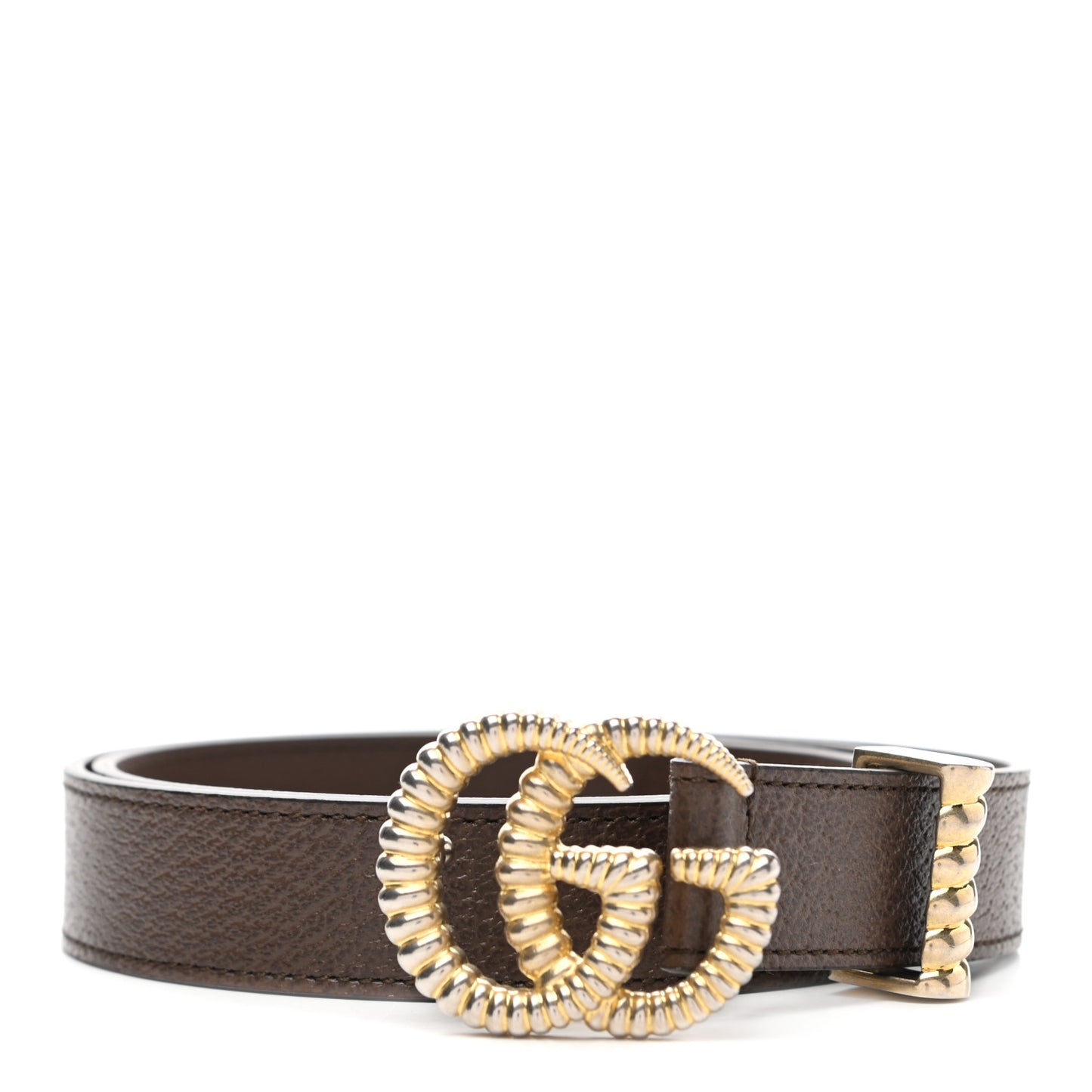 Textured Dollar Calfskin Torchon Double G 25mm Belt 80 32 New Acero