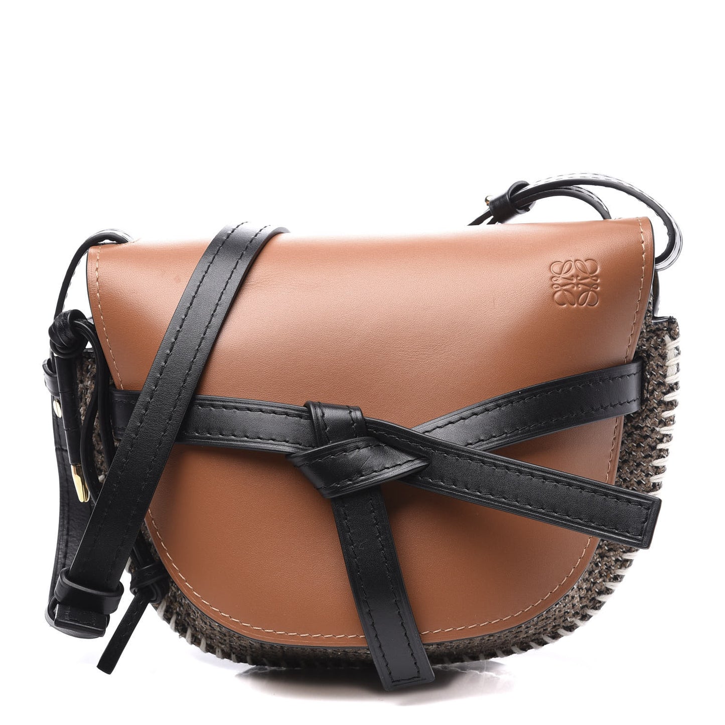 Calfskin Tweed Small Gate Crossbody Bag Tan