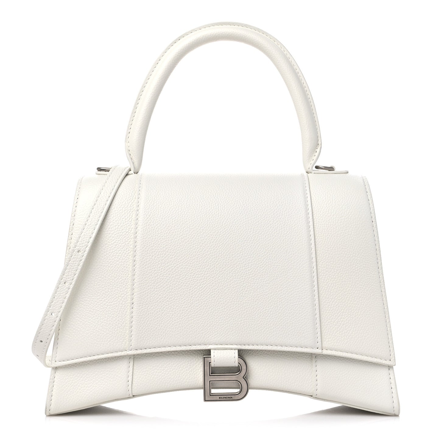 Grained Calfskin Medium Hourglass Top Handle Bag White