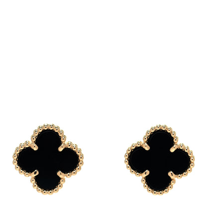 Van Cleef & Arpels 18K Yellow Gold Black Onyx Sweet Alhambra Earrings 1 of 4