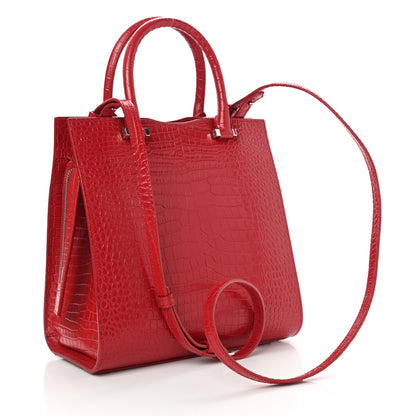 Saint Laurent Calfskin Crocodile Embossed Small Uptown Tote Rouge Eros 2 of 7