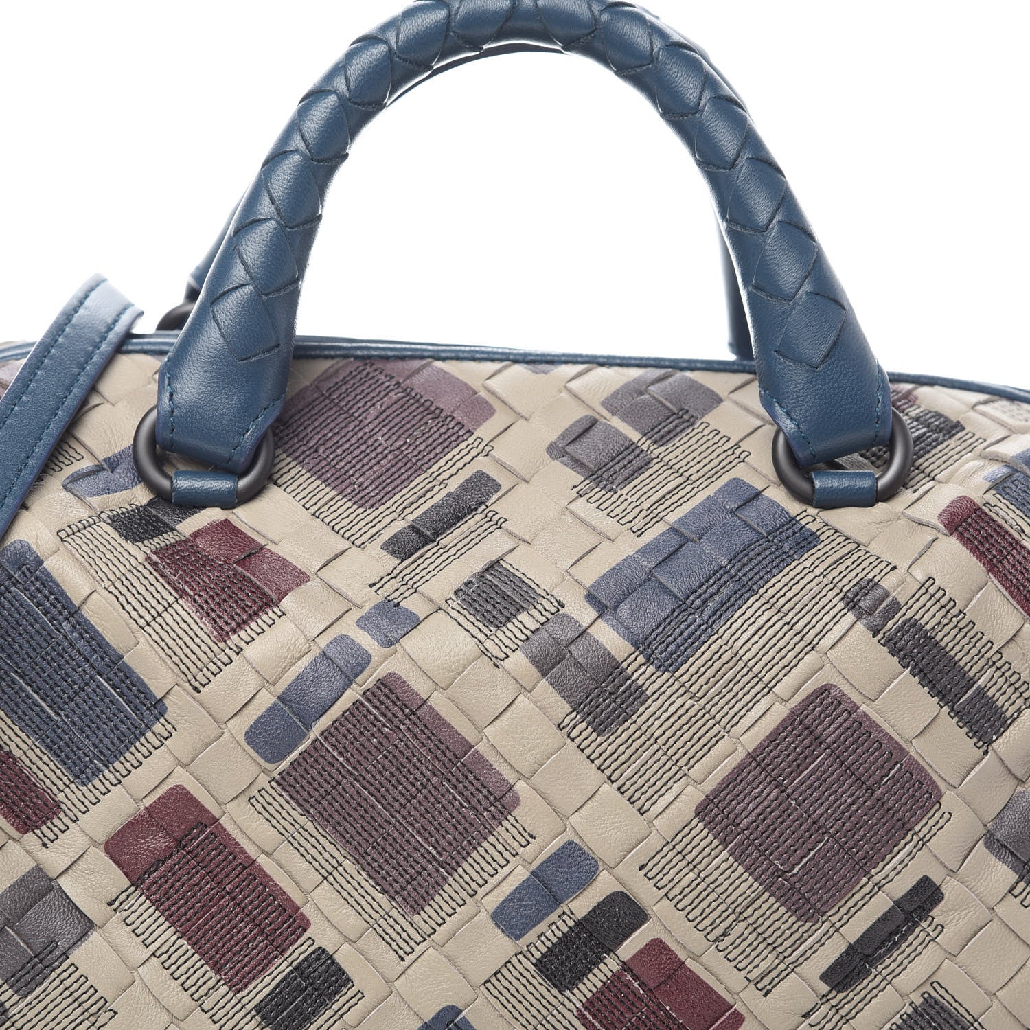 Bottega Veneta Nappa Intrecciato Stitched Mini Boston Beige Blue Multicolor 10 of 10