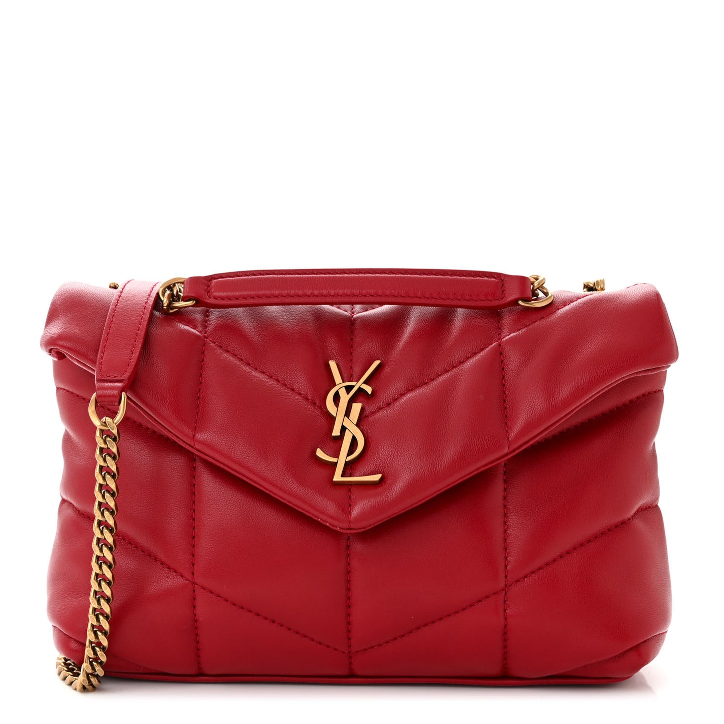Lambskin Quilted Toy Loulou Puffer Monogram Chain Satchel Red