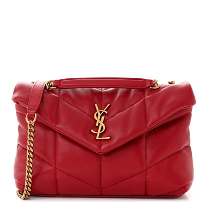 Saint Laurent Lambskin Quilted Toy Loulou Puffer Monogram Chain Satchel Red 1 of 10
