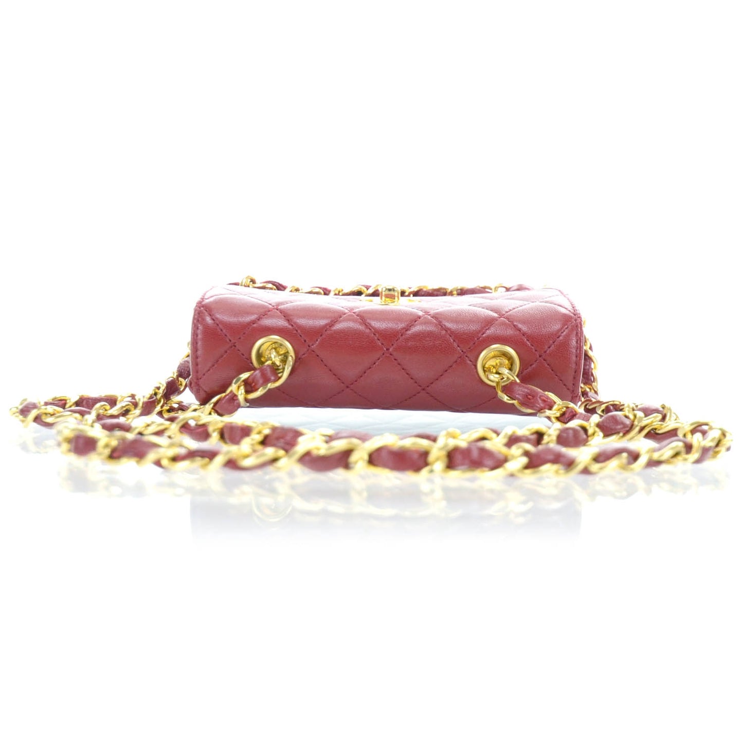 Lambskin Quilted Micro Mini Flap Red GHW