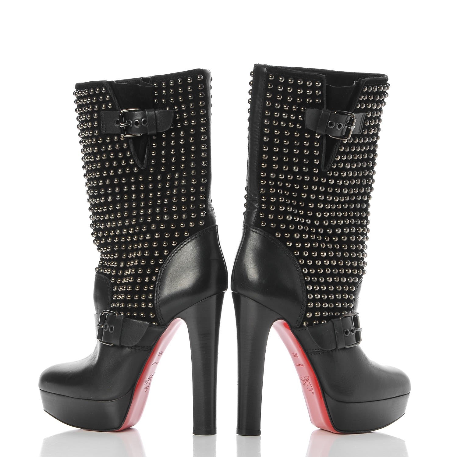 Christian Louboutin Calfskin VIP Suede Marisa 140 Studded Boots 37.5 Black 5 of 9