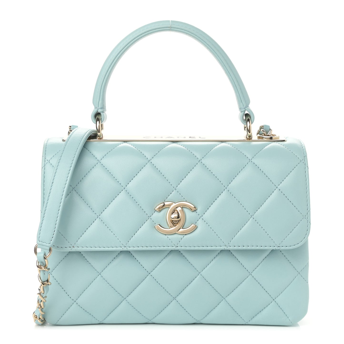 Lambskin Quilted Small Trendy CC Flap Dual Handle Bag Light Blue
