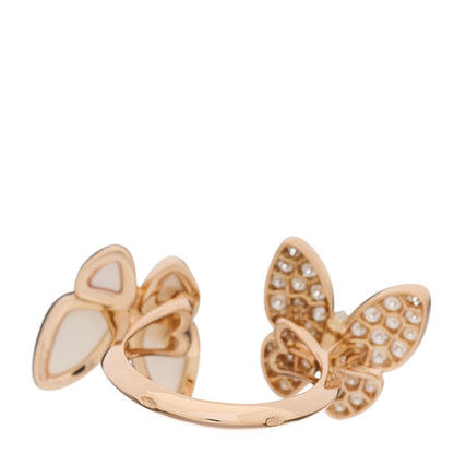 Van Cleef & Arpels 18K Rose Gold Diamond Mother of Pearl Two Butterfly Between The Finger Ring 53 6.5 3 of 6