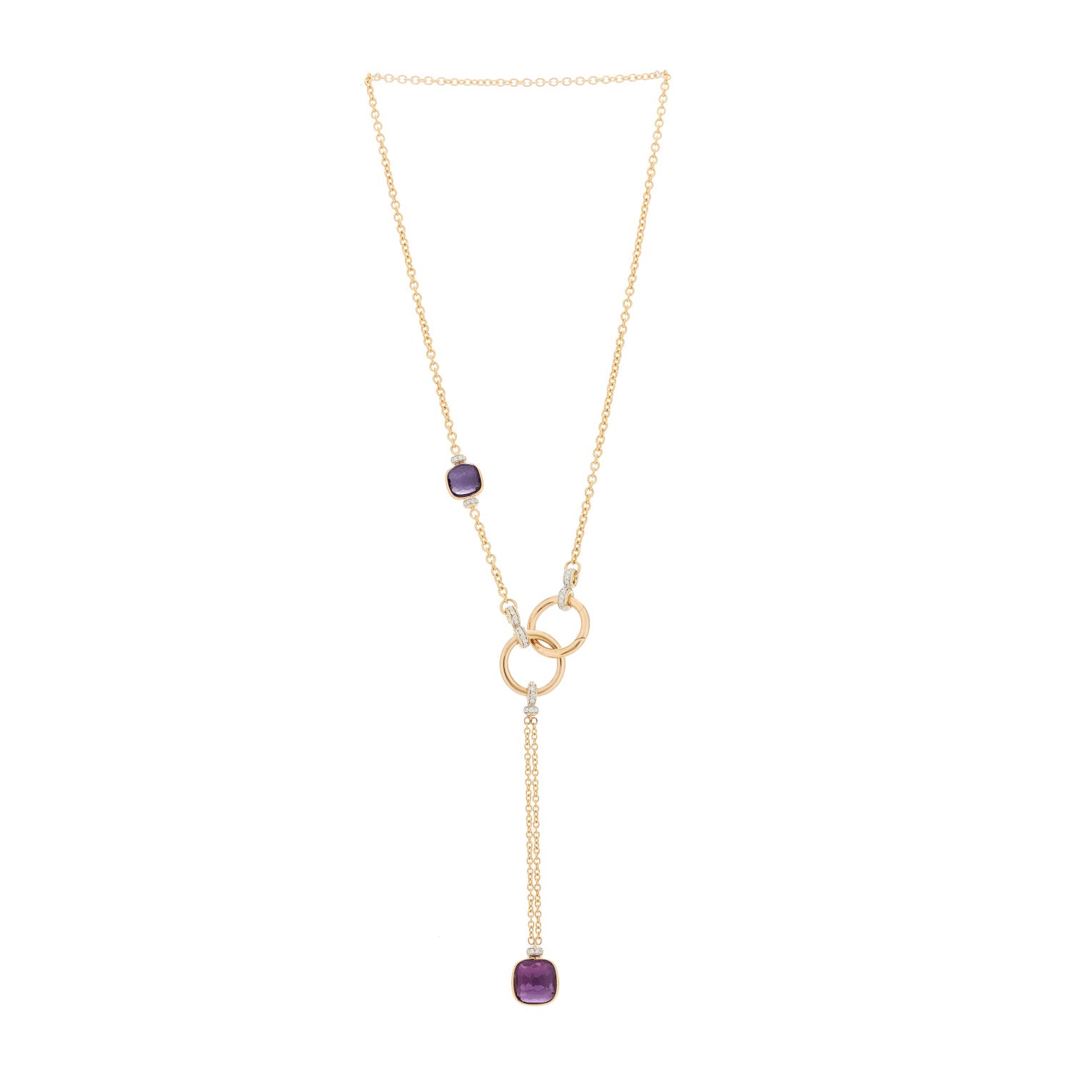 Pomellato 18K Rose White Gold Diamond Amethyst Nudo Lariat Necklace 3 of 7
