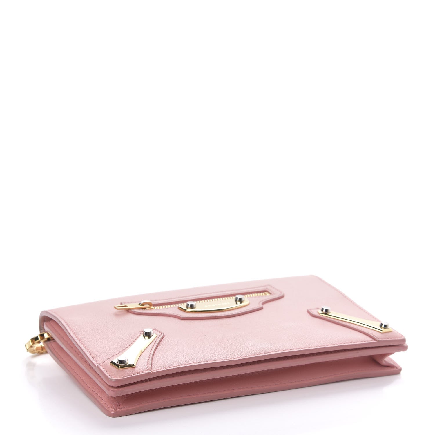 Balenciaga Veau Amp Plate Gold Chain Wallet Rose 4 of 12