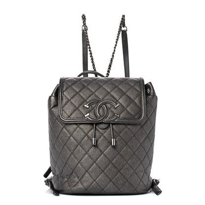 Chanel Metallic Caviar Quilted Filigree Backpack Dark Silver 1 of 11