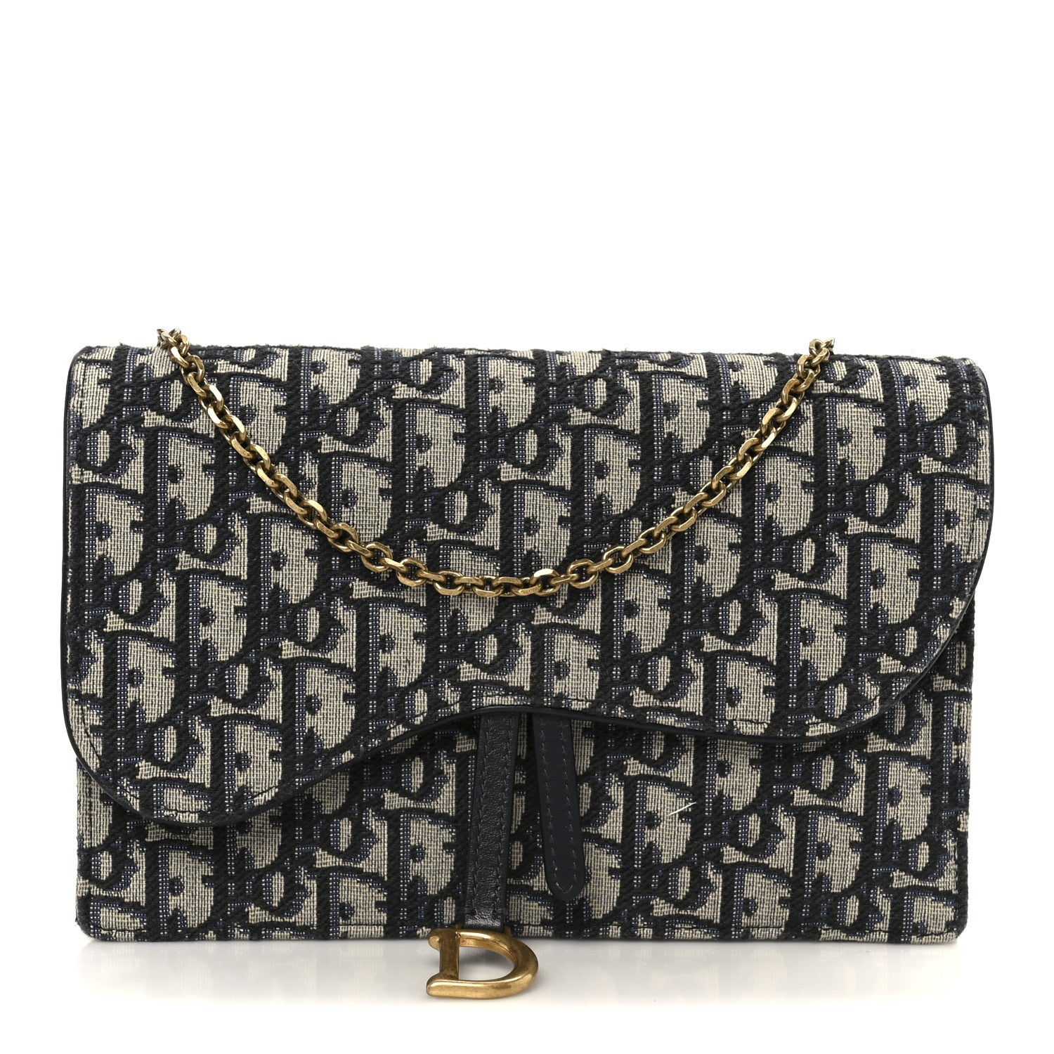 Christian Dior Oblique Saddle Chain Pouch Blue 1 of 10