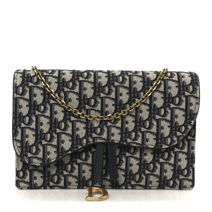 Christian Dior Oblique Saddle Chain Pouch Blue 1 of 10