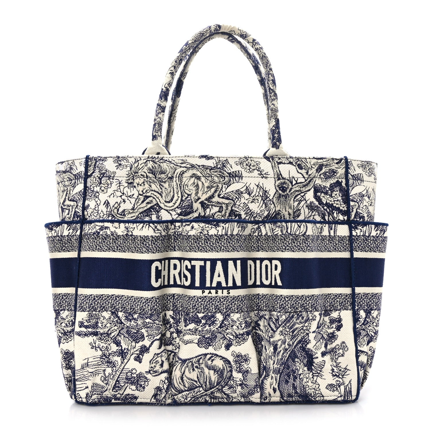 Christian Dior Canvas Embroidered Toile De Jouy Catherine Tote Blue 1 of 12