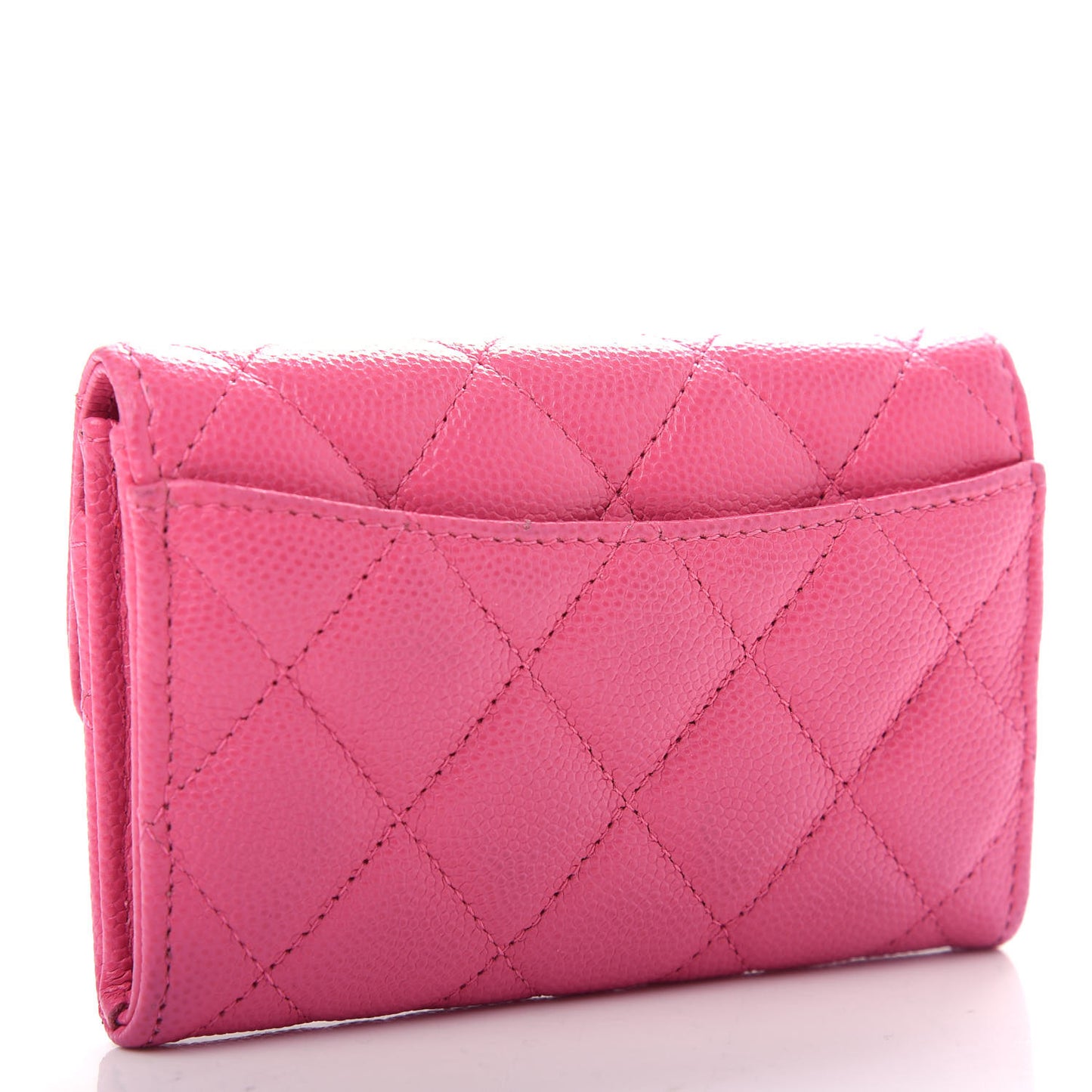 Caviar Quilted Flap Card Holder Wallet Pink