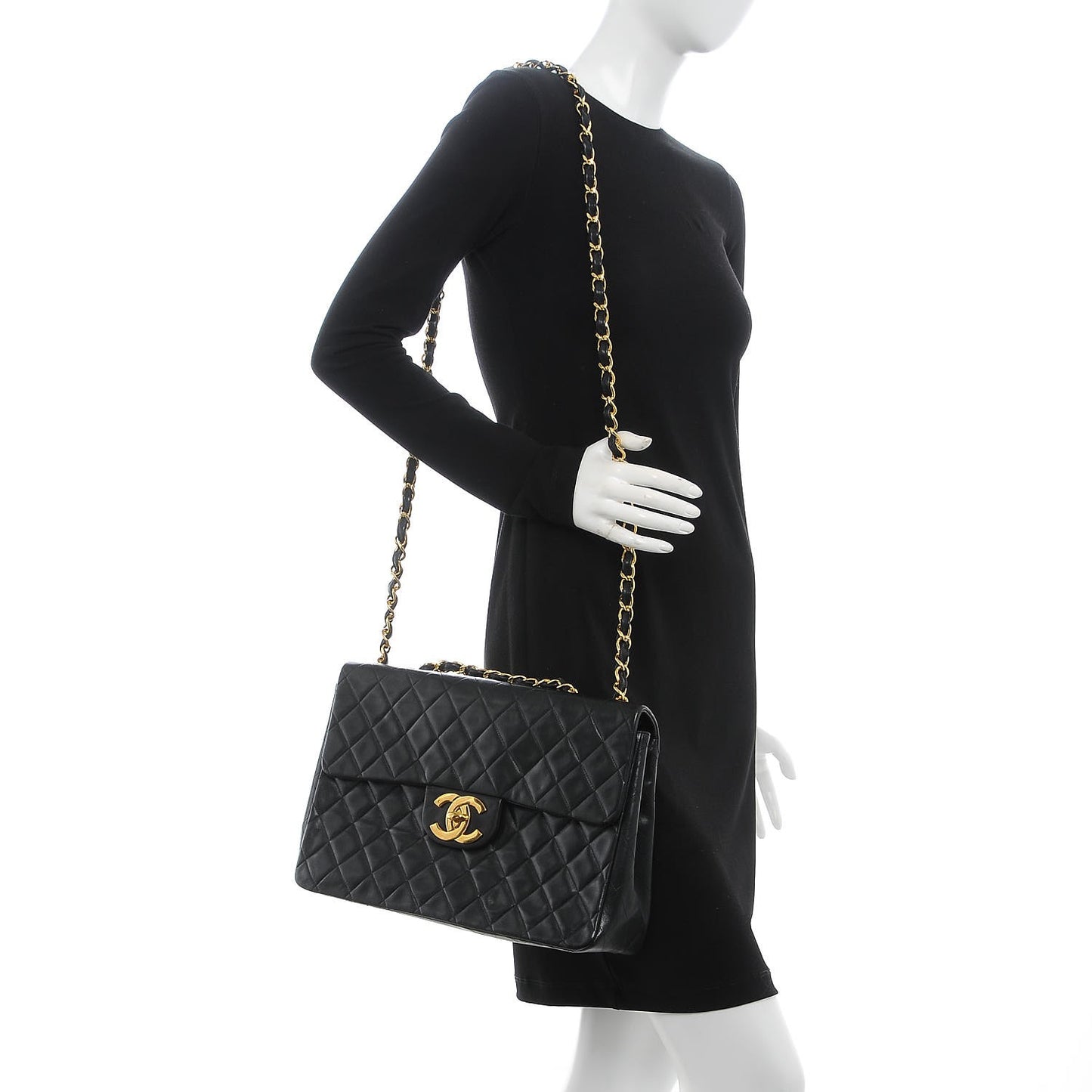 Lambskin Quilted XL Jumbo Single Flap Black