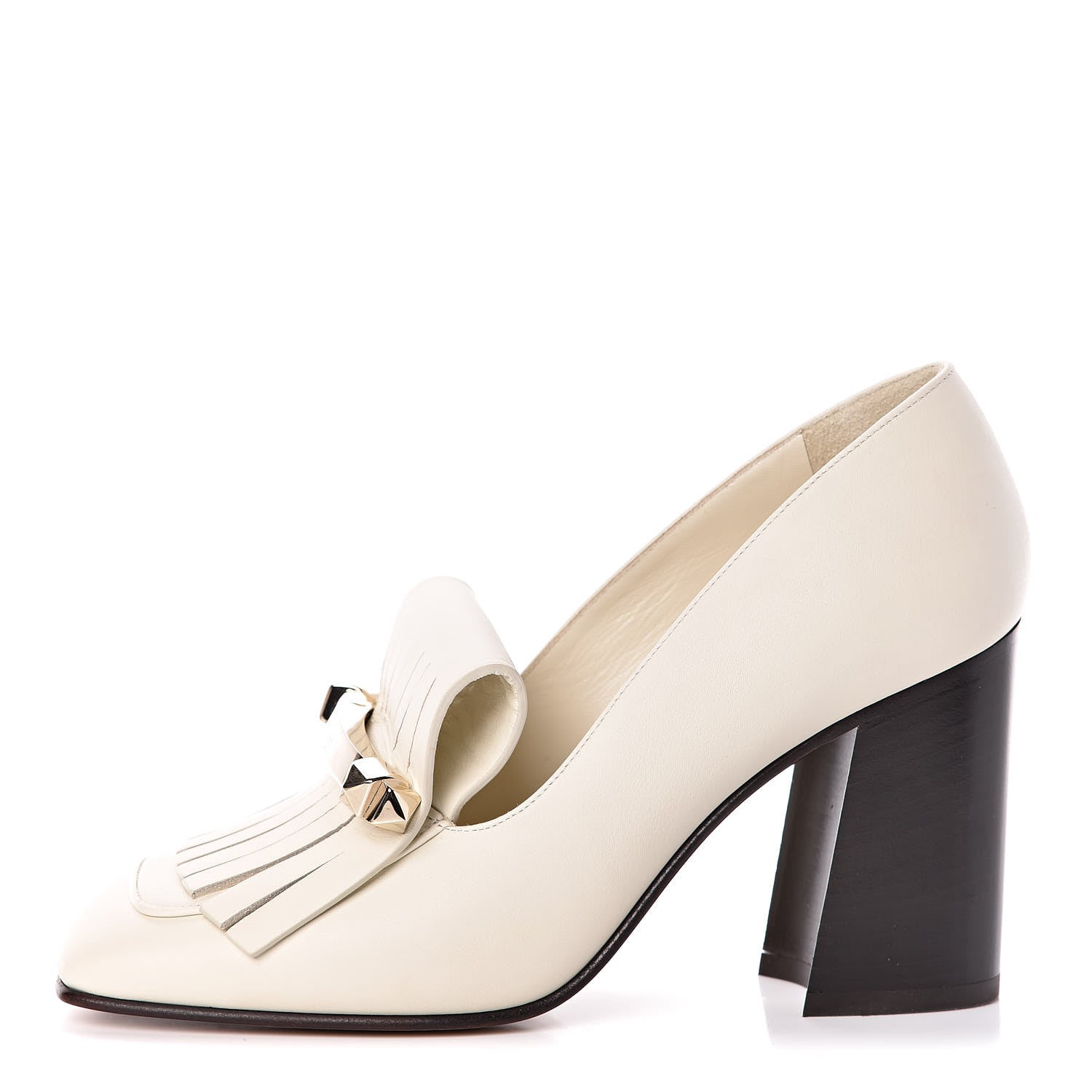 Valentino Garavani Calfskin Rockstud Uptown Fringe Loafer 90 Pumps 38 Light Ivory 1 of 7