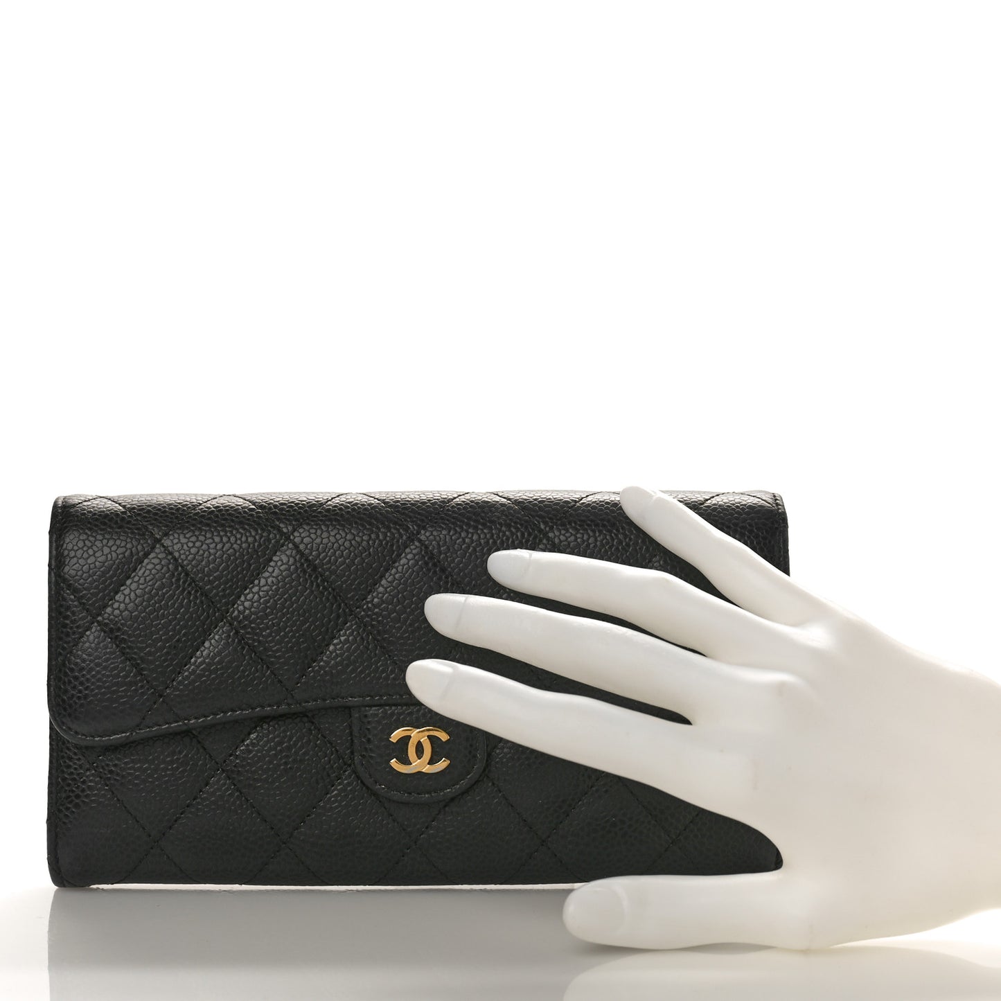Caviar Quilted Long Flap Wallet Black