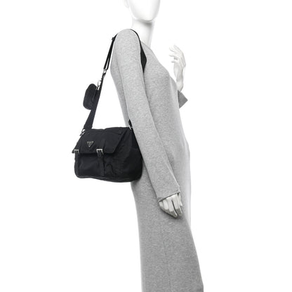 Prada Re-Nylon Vela Saffiano Pocket Double Buckle Messenger Shoulder Bag Black 2 of 12