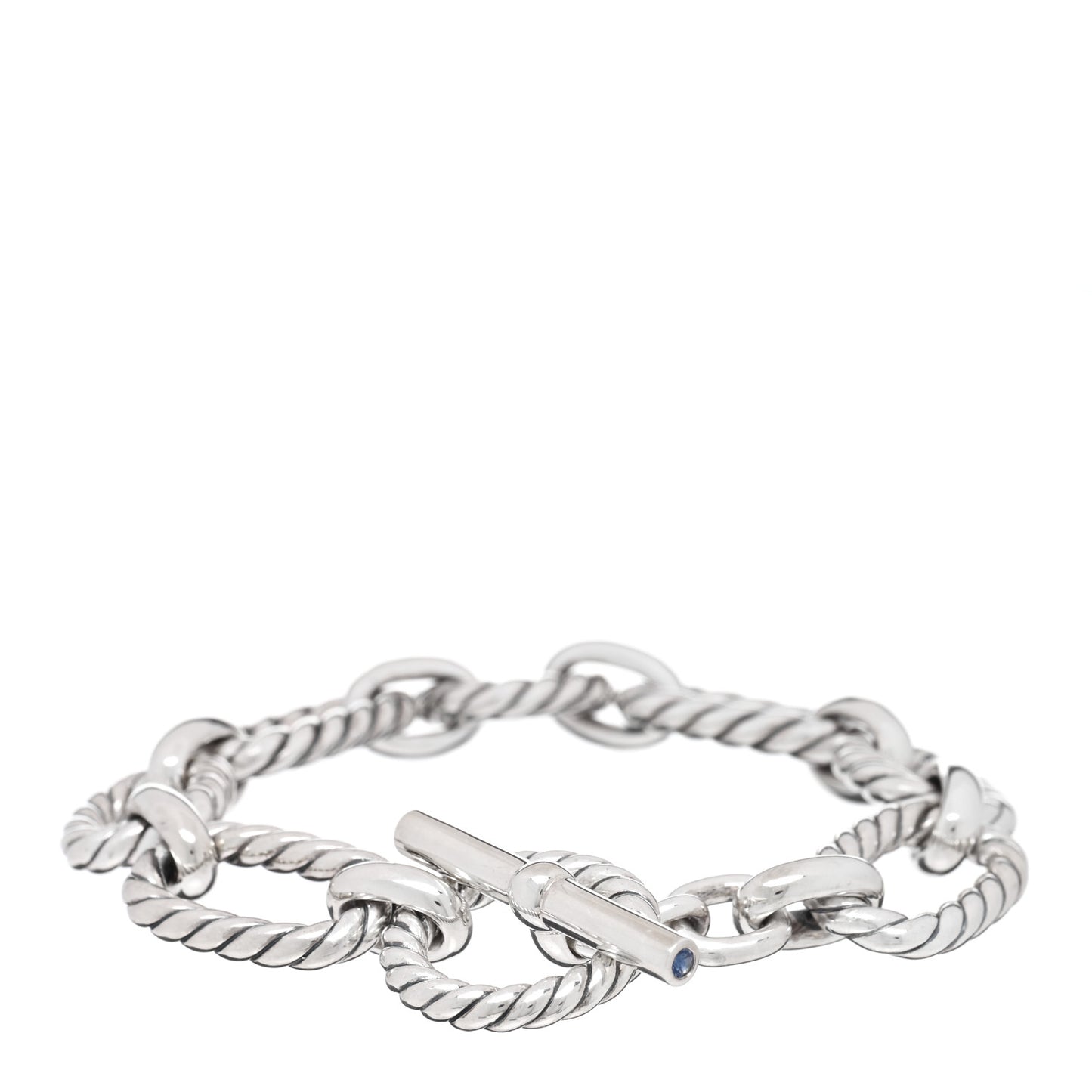 Sterling Silver Blue Sapphire 12.5mm Cushion Link Bracelet
