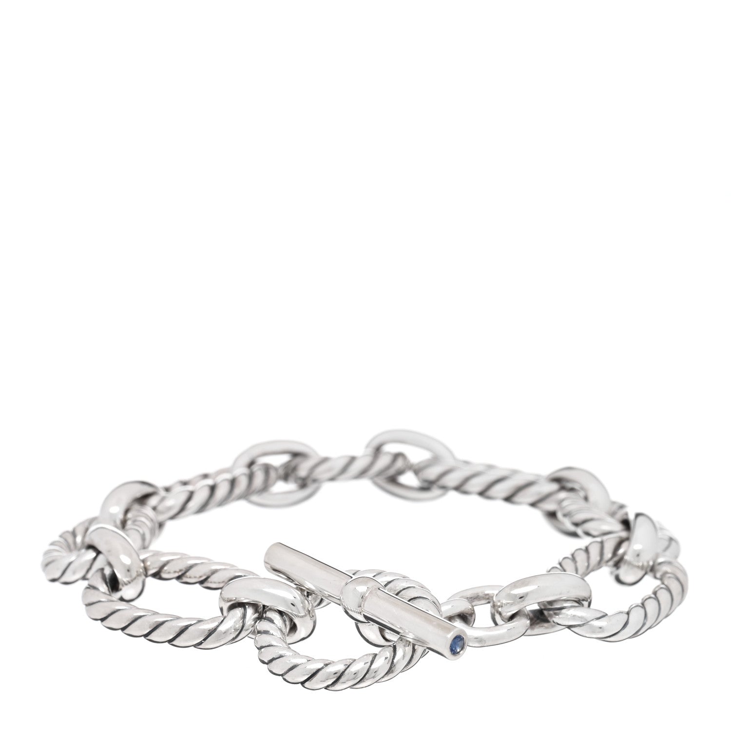 David Yurman Sterling Silver Blue Sapphire 12.5mm Cushion Link Bracelet 2 of 3