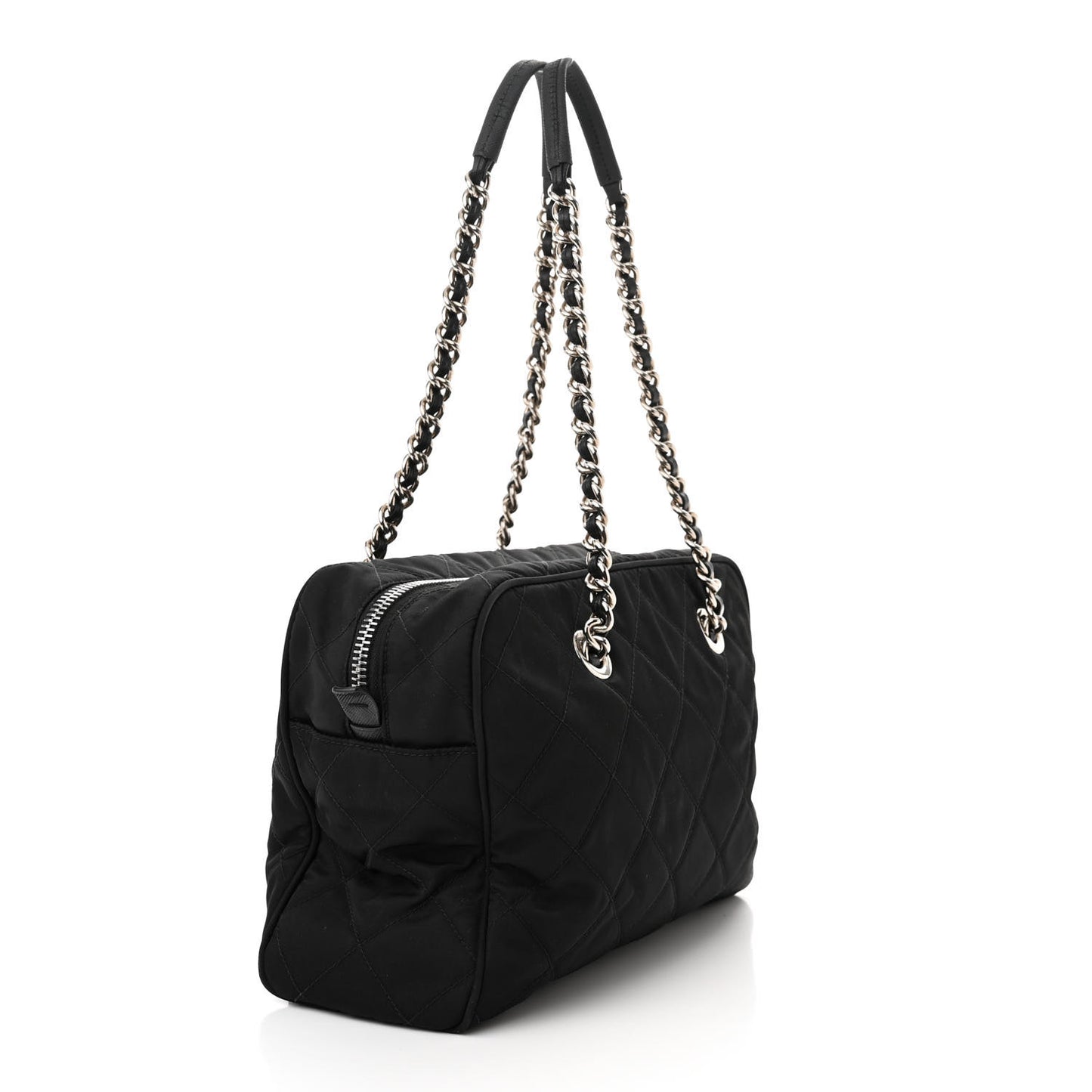 Nylon Tessuto Impuntu Quilted Shoulder Bag Black