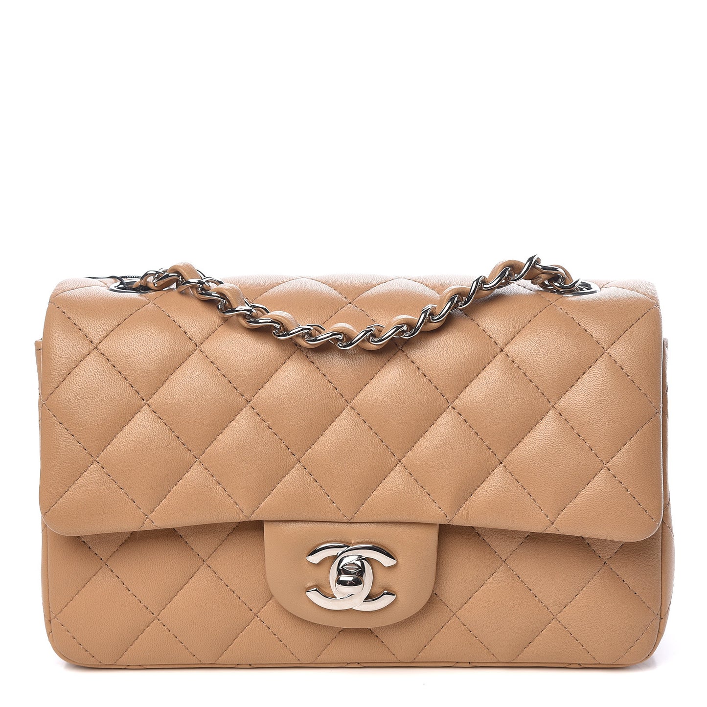 Lambskin Quilted Mini Rectangular Flap Beige