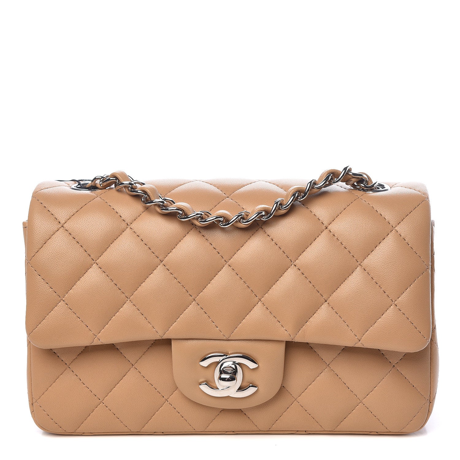 Chanel Lambskin Quilted Mini Rectangular Flap Beige 1 of 12