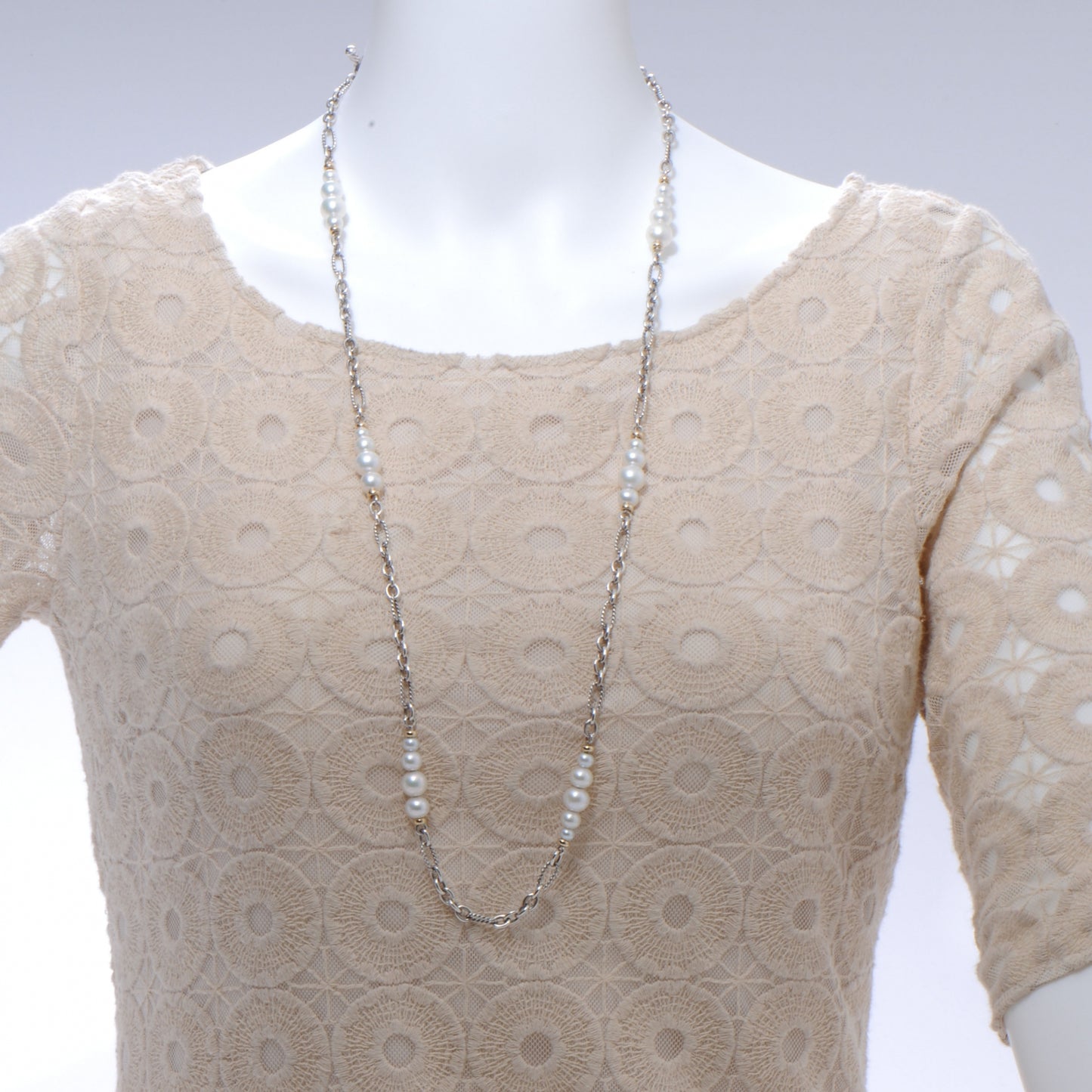 18k Gold and Sterling Silver Pearl Chain Necklace