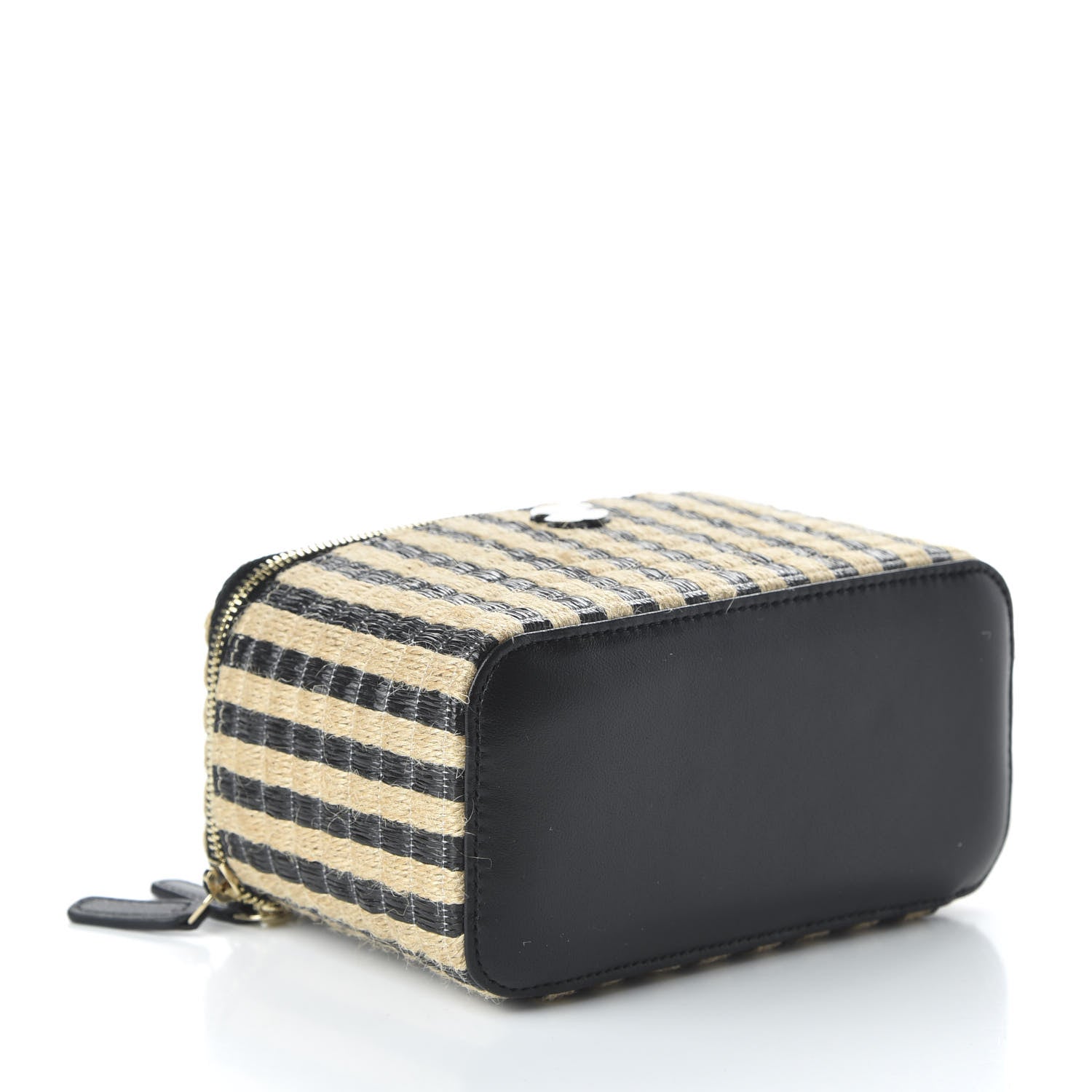 Chanel Raffia Jute Striped Small Vanity Case With Chain Black Beige 4 of 11