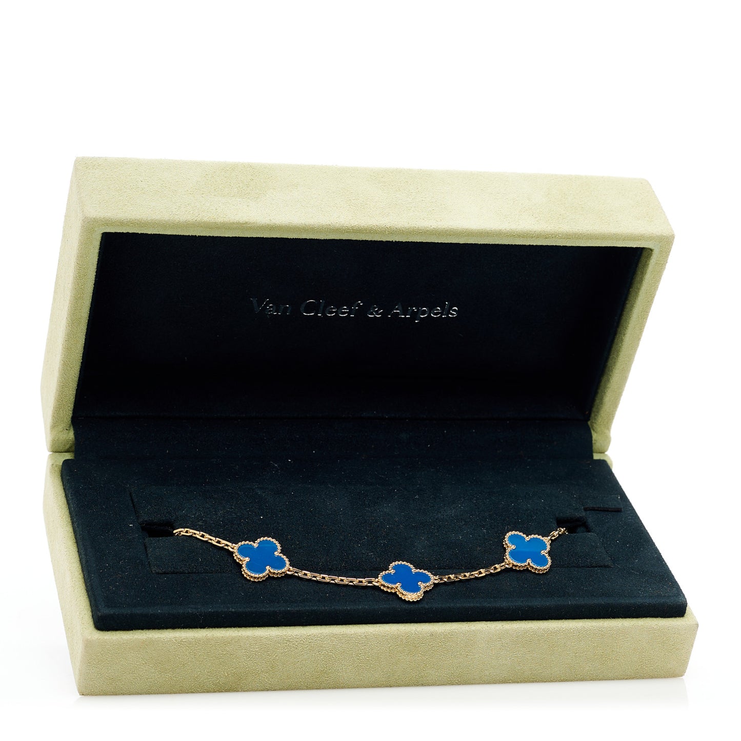 18K Yellow Gold Blue Agate 5 Motifs Vintage Alhambra Bracelet