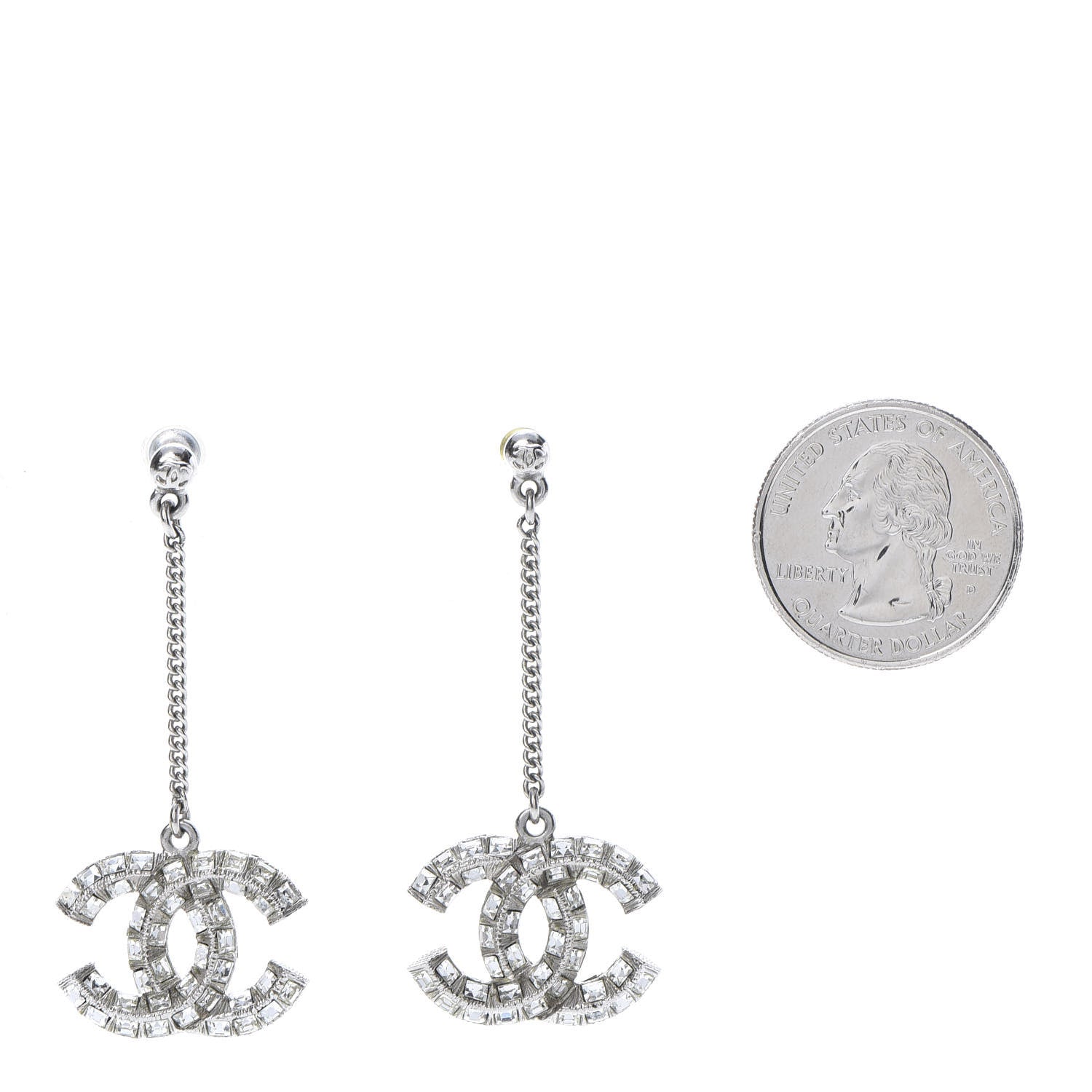 Chanel Baguette Crystal CC Drop Earrings Silver 2 of 3
