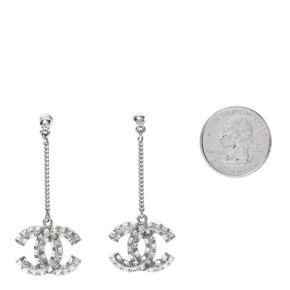 Chanel Baguette Crystal CC Drop Earrings Silver 2 of 3
